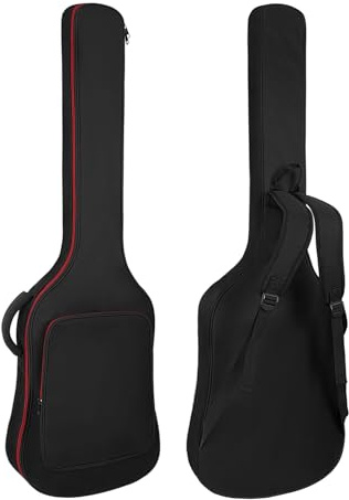 HOHIYO Bassgitarrentasche 0,38 Zoll/10 mm Polsterung Wasserdichtes E-Bass-Case E-Bass-Gigbag-Rucksack mit Nackenschutzgurt und Tasche Verstellbarer Schultergurt Schwarz