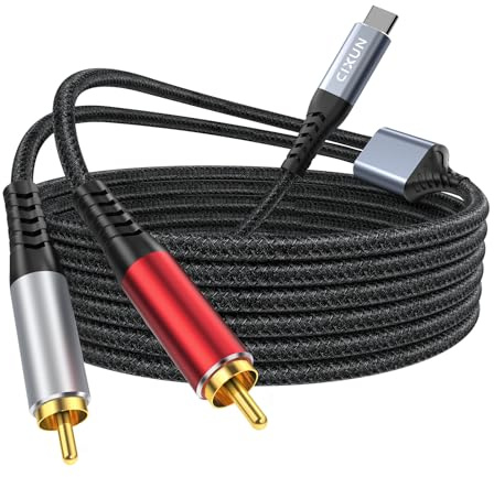 CIXUN USB C to RCA Stereo Audio Cable Type C 2 RCA Jack Y-Splitter Cord,3M | Hi‑Fi 32bit/384kHz DAC chip, Nylon Braided,USB Type C to Phono Cable Compatible with iPhone,Tablet, DVD, Amplifier, Speaker