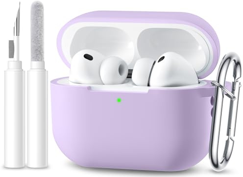 Maledan für AirPods Pro 3 Hülle (2025) - Weich Silikon Stoßfeste Schutzhülle Kompatibel mit Apple AirPods Pro 3 Case Cover mit 3-in-1 Reinigungskit & Karabiner [LED Sichtbar],Lavendel