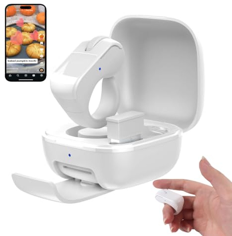 Tiktok Scrolling Ring Fingermaus mit Touchpad, Mini Bluetooth Wiederaufladbare Tragbare Maus mit Ladehülle, Fernbedienung für Kamera/Video/Kindle App/PPT, für PC Laptop Smartphone Tablet(Weiß)
