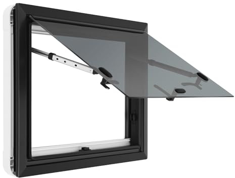 Ventana para caravana 65x50 cm, ventana abatible para autocaravana y caravana con protección contra insectos y protección solar integrada, ventana lateral para camper, vidrio templado de 4 mm