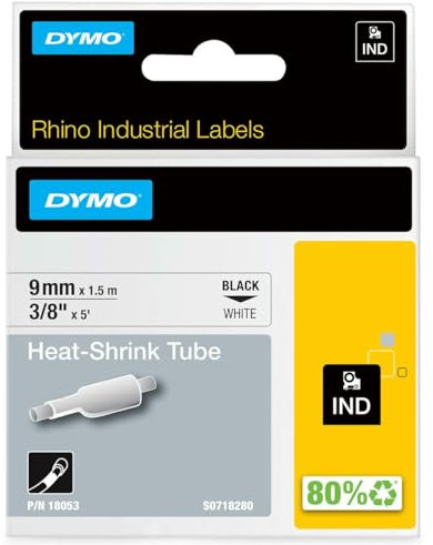 Original Dymo 18053 / S0718280, Premium Beschriftungsband, Schwarz, Weiß