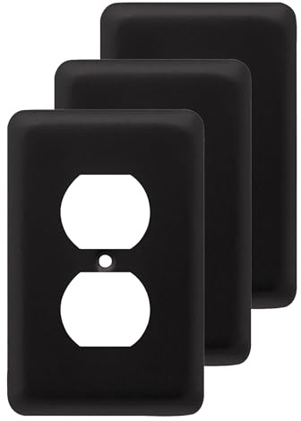 Franklin Brass W10249V-FB-C Placa de pared redonda con sello dúplex único/placa de interruptor/cubierta, negro plano, paquete de 3