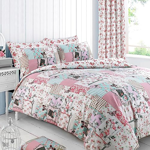 Velosso Reversible Shabby Chic Vintage Birds Boutique Duvet/Quilt Cover Multi Printed Bedding Set (King)
