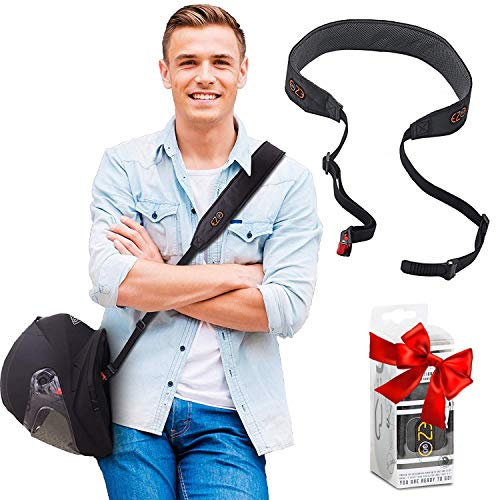 EZ-GO Motorradhelm Schultergurt - Längenverstellbarer Tragegurt für Helme mit Ratschenverschluss für Freie Hände - Motorrad Zubehör für Erwachsene - (Black)