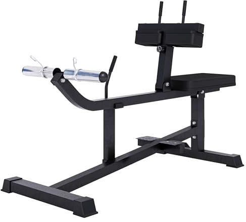 GORILLA SPORTS® Wadenmaschine - 126 x 61 x 100 cm, 5-Fach Höhenverstellbar, mit Aufnahme für 30 mm und 50 mm Hantelscheiben, 2 Federverschlüssen, gepolstert, Schwarz - Wadenstrecker, Wadenrainer