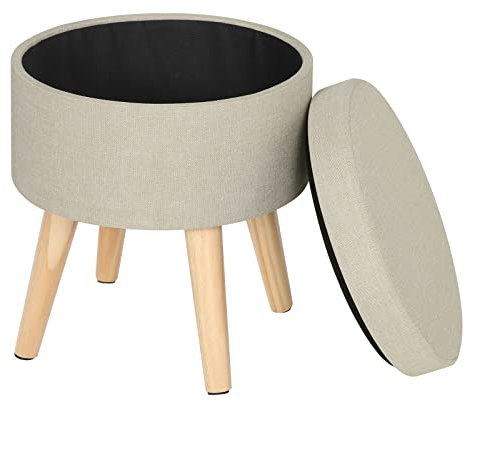 WOLTU® Sitzhocker mit Stauraum Fußhocker Aufbewahrungsbox, Deckel abnehmbar, Gepolsterte Sitzfläche aus Leinen, Massivholz, Cremeweiß