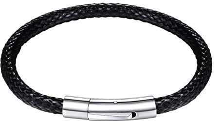 PROSTEEL Men's Braided Leather Bracelet 5mm Wax Cord with Clasp Stainless Steel Fashion Jewelry Black