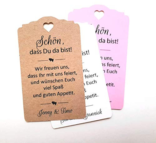 Willkommenskarten Gastgeschenke zur Hochzeit Geschenkanhänger Tags Papieranhänger Schön, dass Du da bist Hochzeit Taufe Kommunion Konfirmation Taufe Geburtstag
