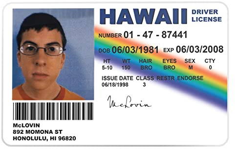 ALG ID Cards® Superbad McLovin Carte d'identité en plastique pour permis de conduire Multicolore, multicolore, Credit Card Sized, Américain
