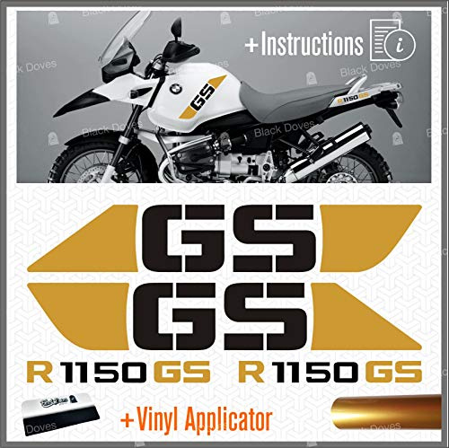4pcs Aufkleber kompatibel für Motorrad R1150GS BMW R1150 Adventure R 1150 GS (Schwarz/Gold)