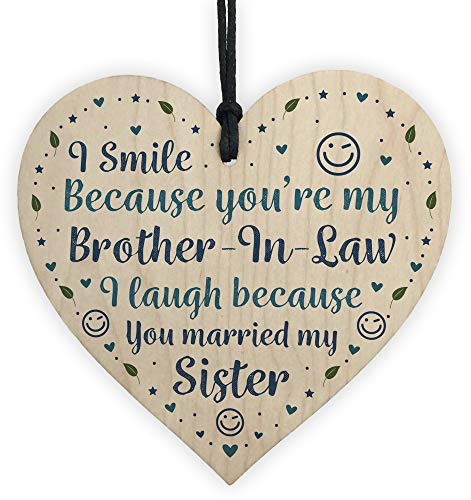 RED OCEAN Funny Brother In Law Birthday Gift Wooden Heart Humour Brother Gift Keepsake Plaque