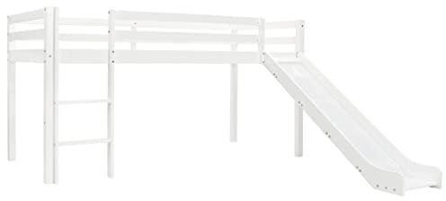 vidaXL Kiefernholz Massiv Hochbett mit Rutsche Leiter Kinderbett Spielbett Jugendbett Holzbett Bett Rutschbett Kinderzimmer 97x208cm Weiß