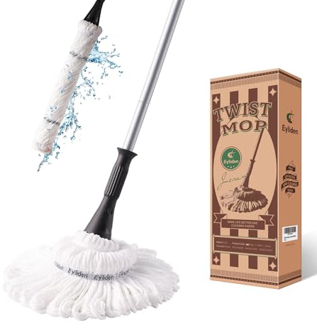 Eyliden Microfiber Twist Mop Silver 57.5 Inches Dust Mops Washing Mop Hand Release Floor Cleaning with 2 Removable Washable Heads Product and Packaging Upgrade