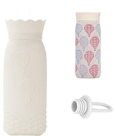 LeeBY Hot Water Bottle Microwave Heating Silicone with Knit Cover Hot Water Bag for Pain Relief, Kid Hot & Cold Therapy- Warm Gift for Birthday, Christmas, Valentine's Day, Thanksgiving