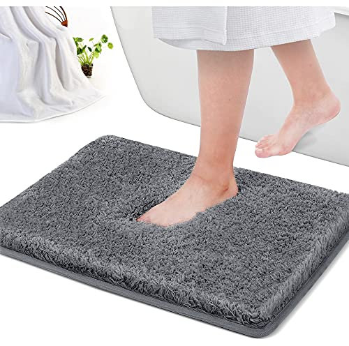 Badezimmerteppich, Weichen Mikrofasern Badematten & Badteppiche, Badematte Grau Waschbar Badteppich für Badewanne, Dusche und Badezimmer 40 x 60 cm