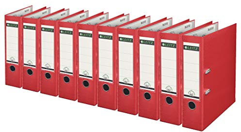 Leitz 1010 Qualitäts-Ordner Kunststoff breit mit patentierter 180º Präzisionsmechanik (10 Stück, 8 cm breit, rot)