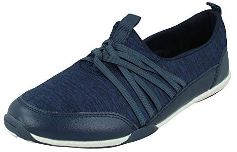 Down To Earth Ladies Flat Casual Pumps F80511 - Navy Leather - UK Size 5 - EU Size 38 - US Size 7