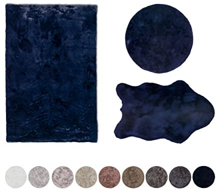 Schöner Wohnen Kollektion Kunstfell Teppich Tender – hochflor Shaggy Matte – Modellart Shape – luxuriöser Fellteppich – Vorleger mit Fellimitat – (Nachtblau, 60 x 90 cm)
