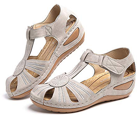 Hitmars Sandales Femme Été Chaussons Plage Piscine Casual Sandales Faux Cuir Intérieur Loafers Vintage Antidéparant D-Gris 39