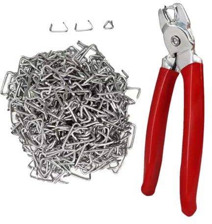 DAYSLIVES Pince coudée avec 300 anneaux de porc galvanisés, pince à ressort professionnelle pour ameublement, clôture, tendeur, saucisse et viande.