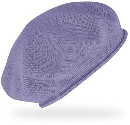 fiebig Feinstrickbaske mit Rollrand | Barett in OneSize aus Baumwolle | Leichte Wollbaske in vielen Farben (One Size, Flieder)