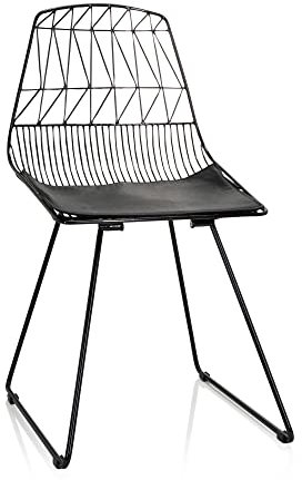 hjh OFFICE 645057 Design Metallstuhl mit Sitzkissen WIREA Metall Schwarz Besucherstuhl Esszimmerstuhl