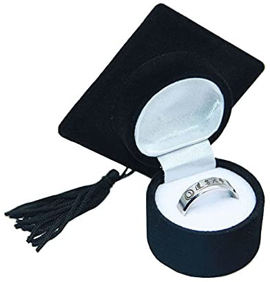 Sertay Schmuck Ring Box, Schwarz Box, Abschluss Ring Box, Hutdesign mit Quasten, für Abschluss, Abschlussfeier, Hochzeit, Geburtstag, Feiertag (Schwarz)