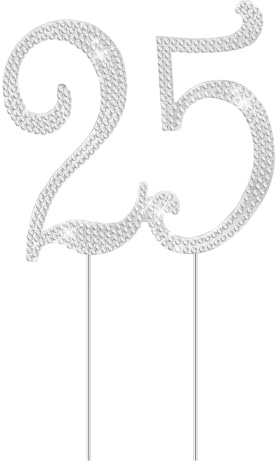 TOYANDONA 25 Cake Topper 25 Th Cake Topper Kuchendekoration für 25 Stunden Strass Silber Brautschmuck Geburtstag oder 25 Th Anniversary Party