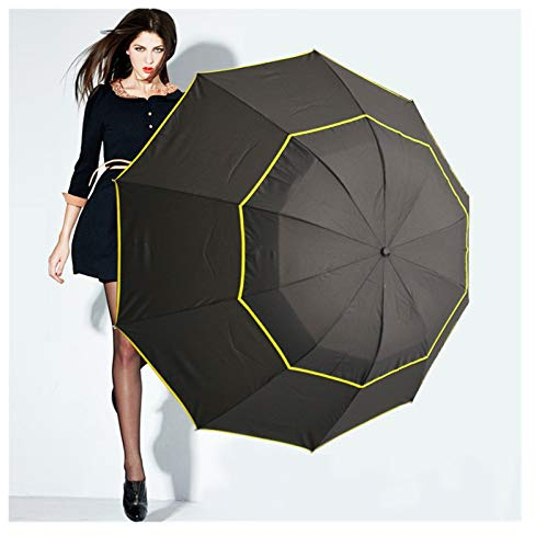 HCHL Ombrello Pieghevole da Viaggio, Super Big 130cm Top Ombrellone, Uomo Donna Pioggia Ombrello Antivento, ombrelloni da Uomo d'Affari Moda, Ombrello A Doppio Uso Clear Rain (Color : Black)