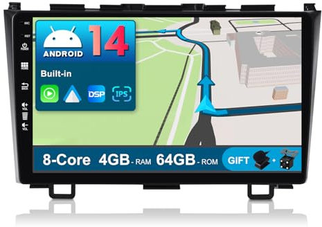 JOYX Android 13 Car Radio Suitable for Honda CRV (2007-2011) - [4G+64G] - Built-in DSP/Carplay/Android Car - LED Reversing Camera MIC Free - 9 Inch - With Steering Wheel Control 4G WiFi Bluetooth 5.0