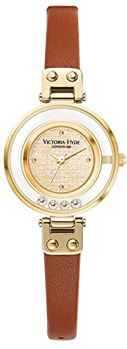 VICTORIA HYDE Damen Uhren Kleines Grünes Zifferblatt Analog Quarz Armbanduhr mit Lederarmband (Gold-braun)