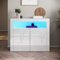 SONNI Aparador Blanco Brillo con Luz LED Regulable y 2 Puertas,Aparadores Modernos para Salon Cocina y Entrada Recibidor,Buffet Comedor