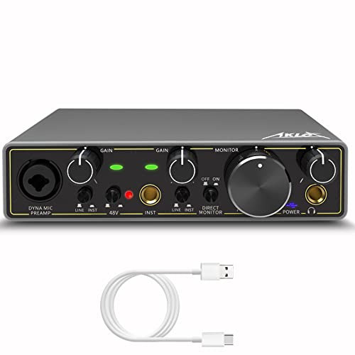 Aklot Audio Interface, 2 In 2 Out USB Audio Interfaces