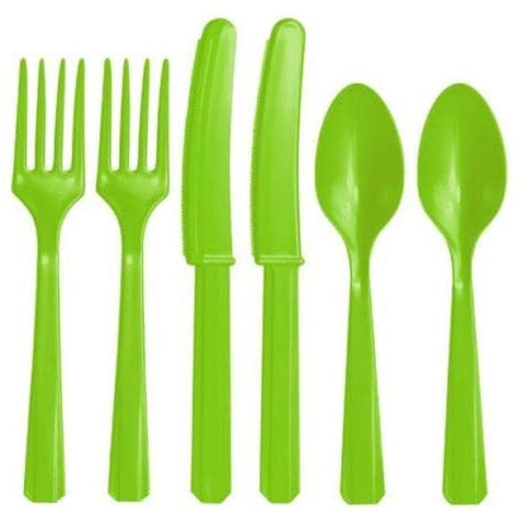 Assorted Plastic Reusable Cutlery Set 18 Pcs, Pack of 18 (Lime Green)