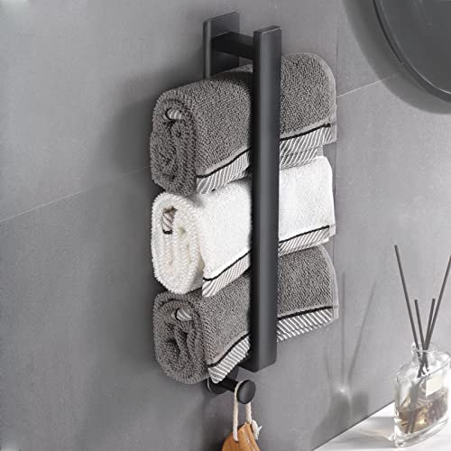 ZEYXINH Handtuchhalter ohne Bohren, Selbstklebend Handtuchhalter Bad, Edelstahl Gästehandtuchhalter Wand Badetuchhalter Kleber Mit Haken fur Badezimmer und Kuche (Schwarz 40CM)