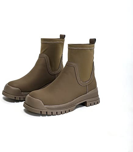 Stivaletti Chelsea da Donna Stivaletti alla Caviglia Punta Tonda Stivali Casual con Tacco Grosso e Elastico,Verde,36 EU