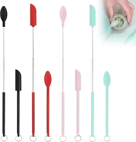 DHliIQQ Mini Silicone Telescopic Spatula,Reusable Spatula Spoon,Heat Resistant Portable,Silicone Spatula Set with Hanging Buckle for Kitchen Cooking Cosmetic Jars Kitchen Bottles