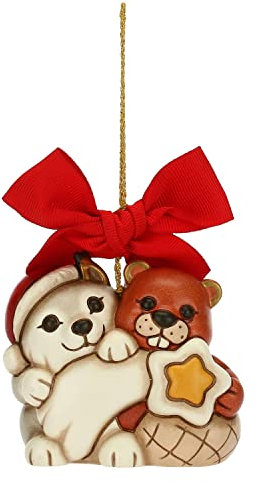 THUN - Weihnachtsschmuck, Wolf Noah und Biber mit Stern aus Keramik, handverziert, Maxi-Version - Weihnachtsgeschenkidee 2022-7,7 x 5 x 6,7 cm h