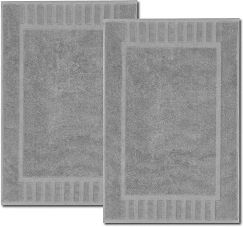 White Classic Set of 2 Bath Mats for Bathroom Floor, 86 x 56 cm Terry Cloth Hotel Styles Bath Mat 2 Pack, Light Grey Reversible Bath Towel Mats, Machine Washable Shower Bathroom Floor Towels, Grey