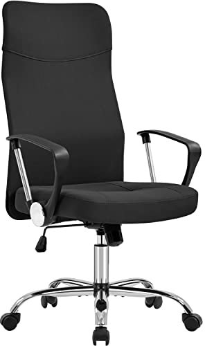 Yaheetech Sedia da Ufficio Ergonomica Poltrona da Ufficio Reclinabile in Tessuto Girevole a Rotelle Altezza Regolabile Schienale Alto con Braccioli Portata 135 kg Nera