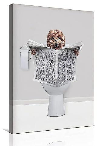 LPFNSF Badezimmer Bilder Bad Tier in der Badewanne Bild Lustige Wandkunst Drucke Leinwand Poster Dekoration des Badezimmers Ohne Rahmen. (Zeitung Hund, 50x70cm)
