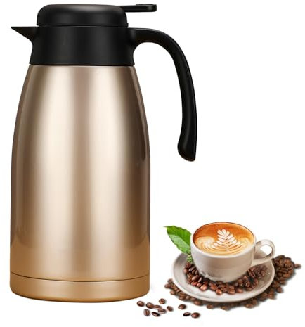 2.2L Thermal Coffee Carafe Jug, Insulated Coffee Jugs, Stainless Steel Thermal Teapot, Double Walled Vacuum Insulated Tea Pot, BPA Free, Warm&Cold Retention for Tea,Water and Drink-Golden