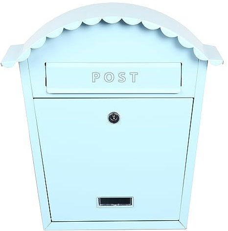 EMtronics Classic Style Wall Mounted Post Box Weatherproof Painted Steel and Lockable - Aqua Blue