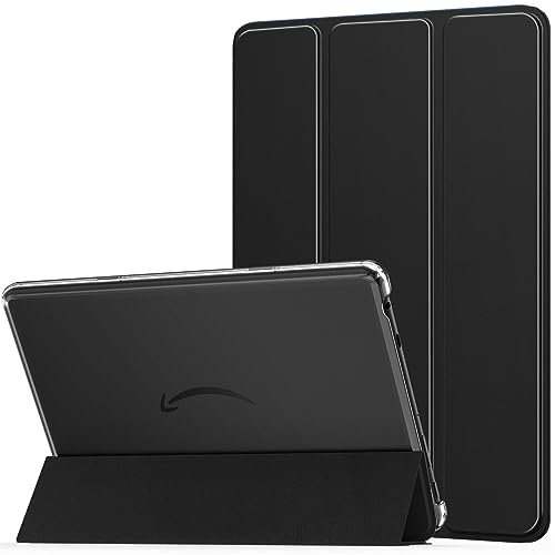 MoKo Case for All-new Amazon Fire HD 10 Tablet(13th Generation, 2023 Release)10.1, PU Leather Trifold Stand Cover for Fire Tablet 10 2023 with Transparent Frosted Backshell, Auto Wake/Sleep, Black