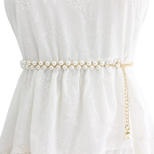 FAIRYGATE Damen Perle Metall Taille Kette Schmaler Stil mit Rock Perlengürtel Frauen Dünne Gürteldekoration, DA3823