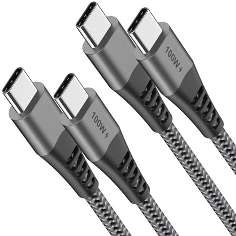 Cable USB C a USB C 1M 2Pack, 100W Cable USBC Carga Rapida PD3.0 5A Trenzado Nylon Cable Tipo C C able Cargador para iPhone 15 Pro Max/15 Plus,Samsung S24 S23 S21 Ultra,iPad Pro/Air/Mini 6,MacBook Pro