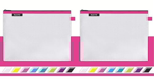 Leitz WOW Reise Zip-Beutel, durchsichtig, Ideal zur Organisation auf Reisen und im Handgepäck, Kosmetiktasche, Groß, 30 x 23 cm, Pink, 40260023 (Packung mit 2)