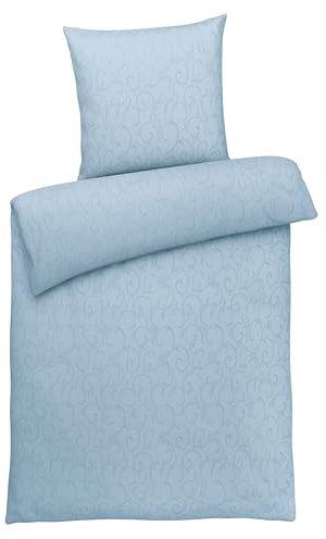 Carpe Sonno Bettwäsche Baumwolle Luxus Damast - Bettwäsche 135x200 2er Set mit Bett Bezug + Kissenbezug 80x80 cm - Hotelbettwäsche Baumwoll Bettwäsche - Luxus Bettwäsche - Ranken-Muster in Hell-Blau