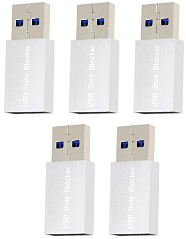 Lucaser 5 Pieces USB Data Blocker Charge-Only USB Blocker Adapter for Blocking Data Sync Protect Against Juice Jacking Silver